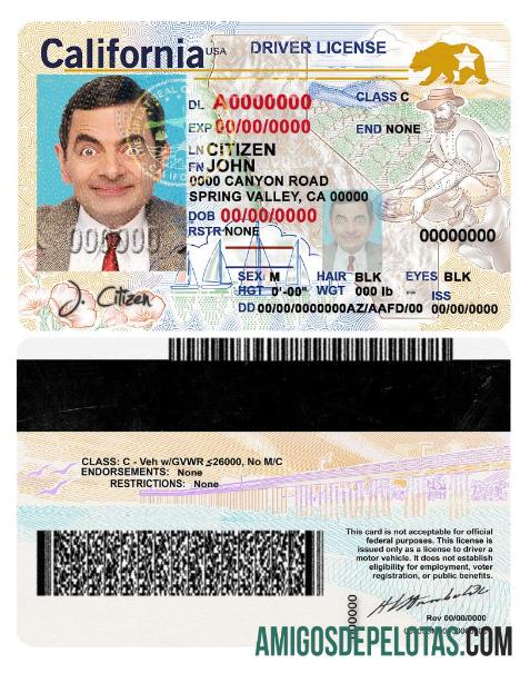 EUA Califórnia DL (2018, janeiro - presente) exemplo real